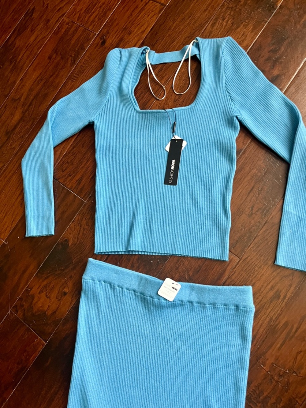 Fashion Nova Ribbed Two-Piece Set in Light Blue